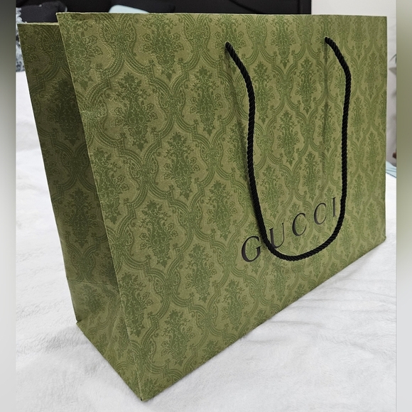 XL Huge Authentic GUCCI Empty Green Logo Textured Paper Gift Shopping Bag Tote - Picture 2 of 12